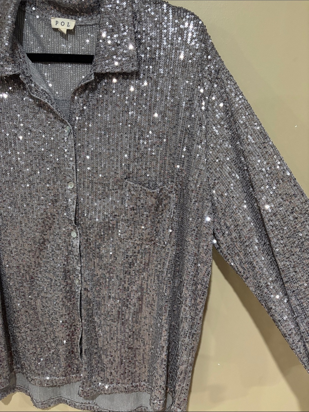 POL silver sequin button down - Picture 3 of 4